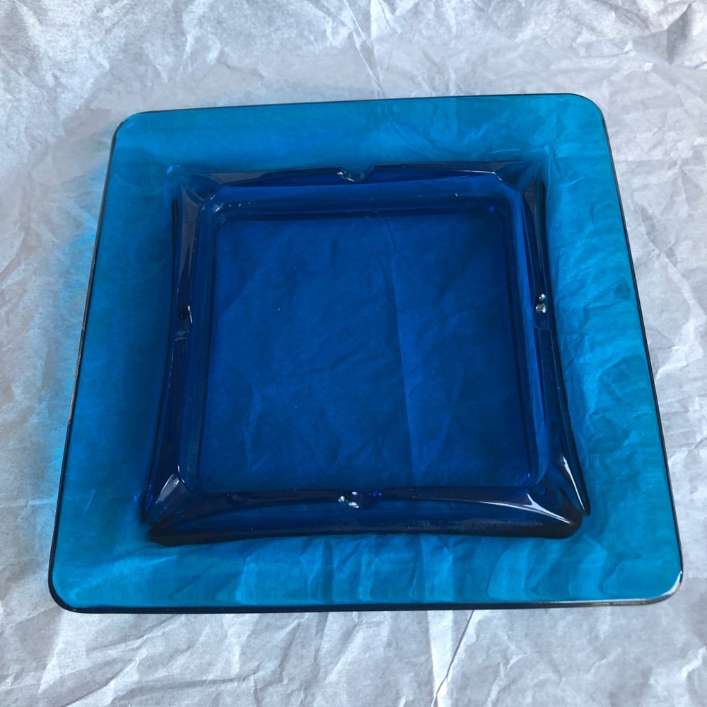 Blue/Teal glass square ashtray